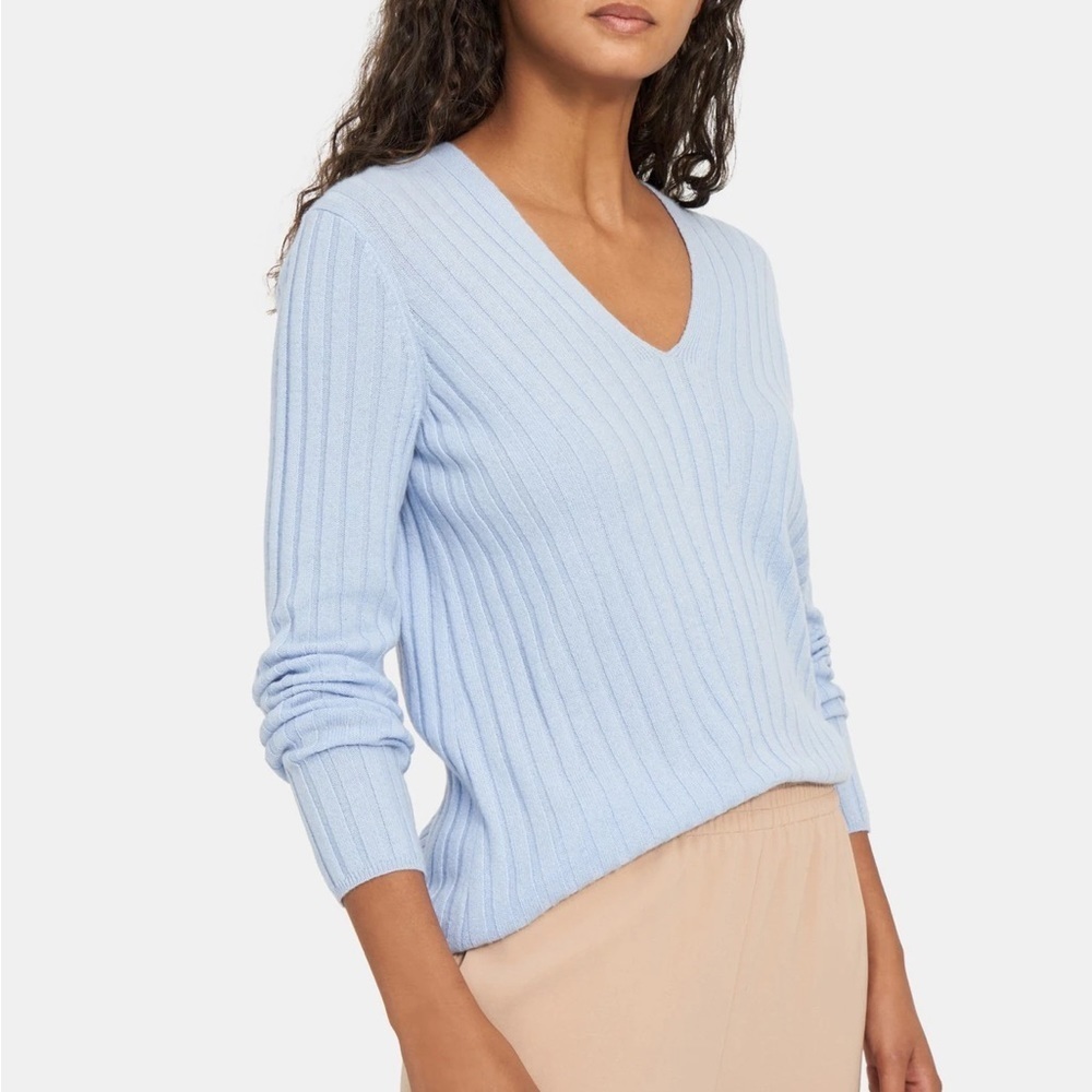 Theory V Neck Pullover Ribbed Cashmere‎ Sweater